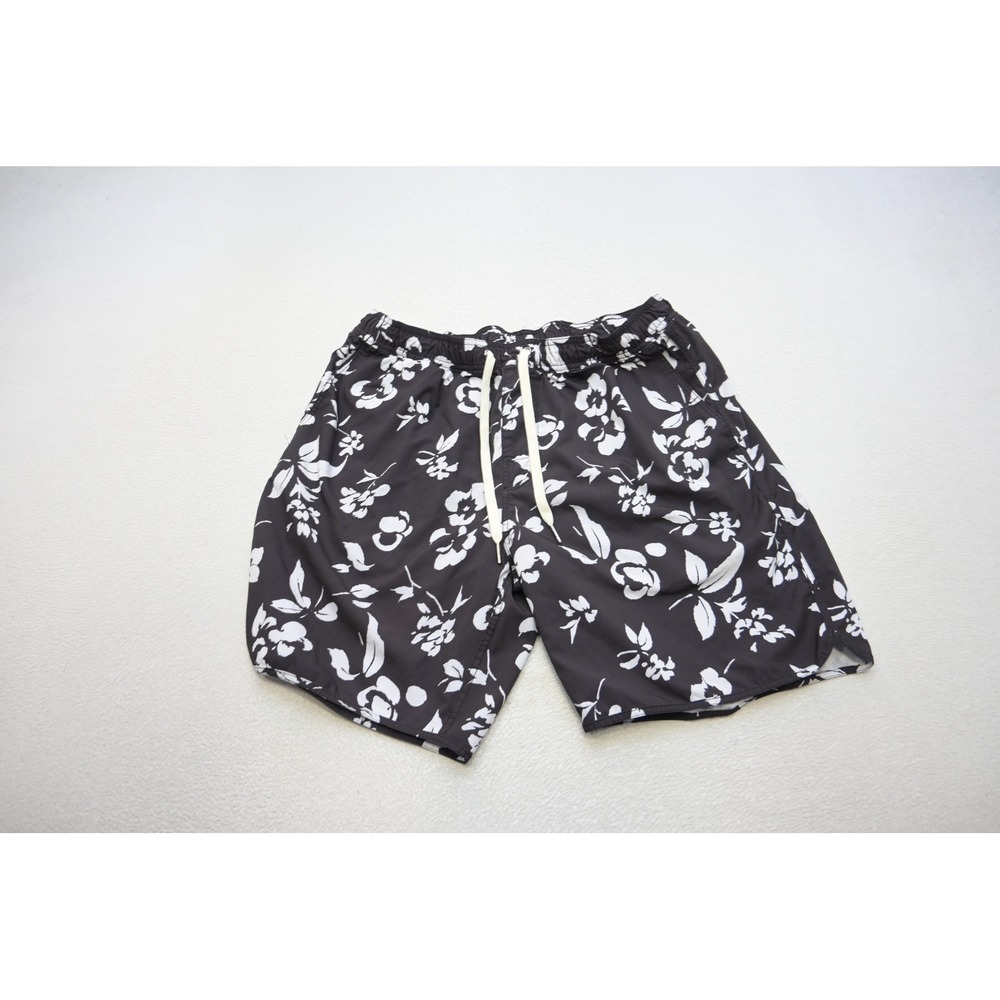 Fair Harbor Swim Trunks Men‎ XL Black White Floral Stretch Lined Surf Excellent